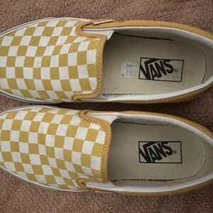 Vans Mustard Checkered Slip-On Sneakers